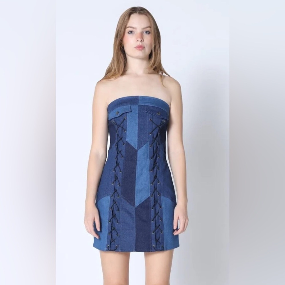 Gracia Denim Multicolor Crisscross String Dress - Size Large - Brand New with Ta